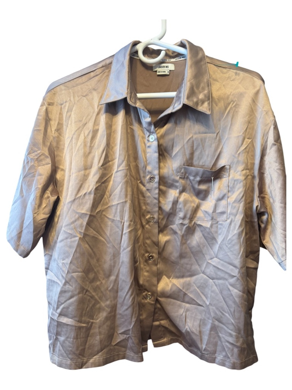 Jason Wu Shimmery Champagne Button-Down Short Sleeve Shirt